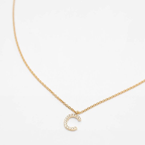 NEW Zara Sparkly Rhinestone Sterling Silver Gold Plated Initial C Necklace - Picture 2 of 10